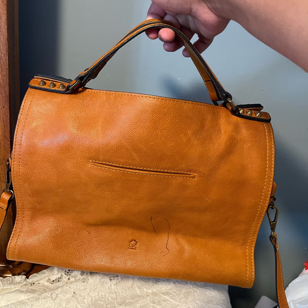 Structured Leather Satchel in Cognac